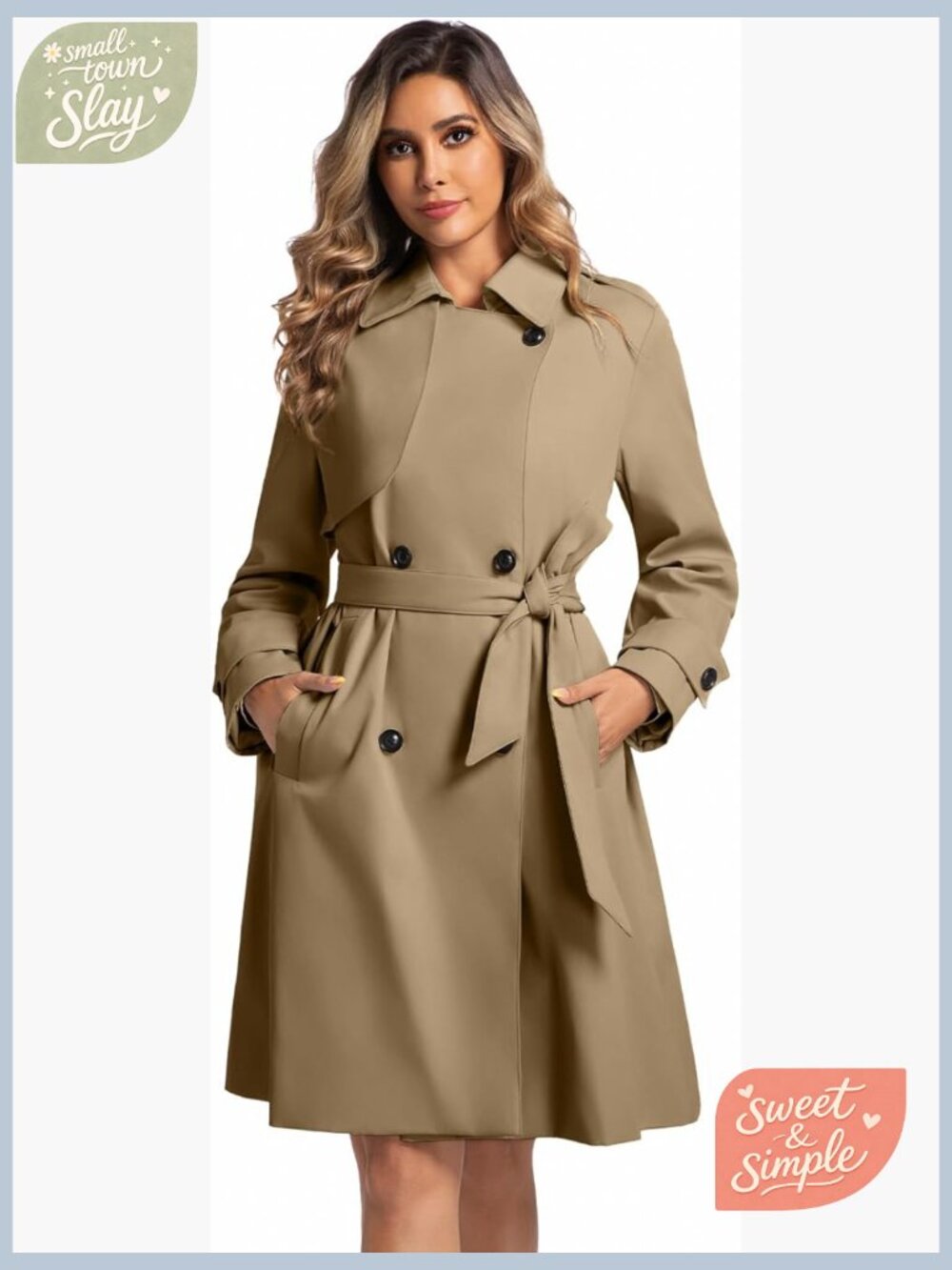 Long Trench Coat Water Resistant Turn Down Collar Belted Lightweight Jacket